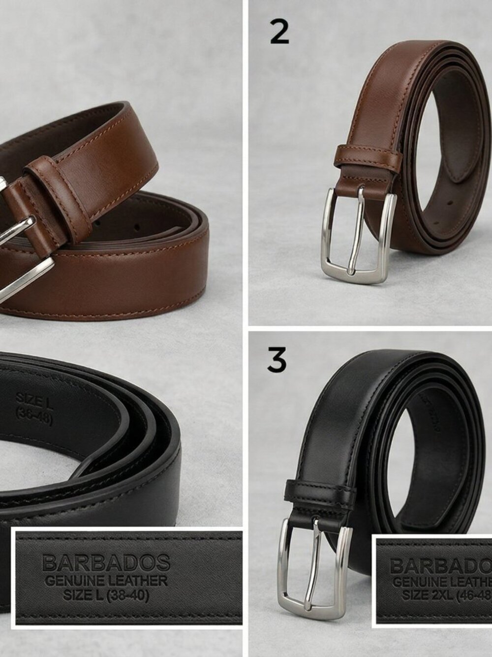 Genuine Leather Men's Belt – Black & Brown with Silver Buckle – Size M L XL 2XL